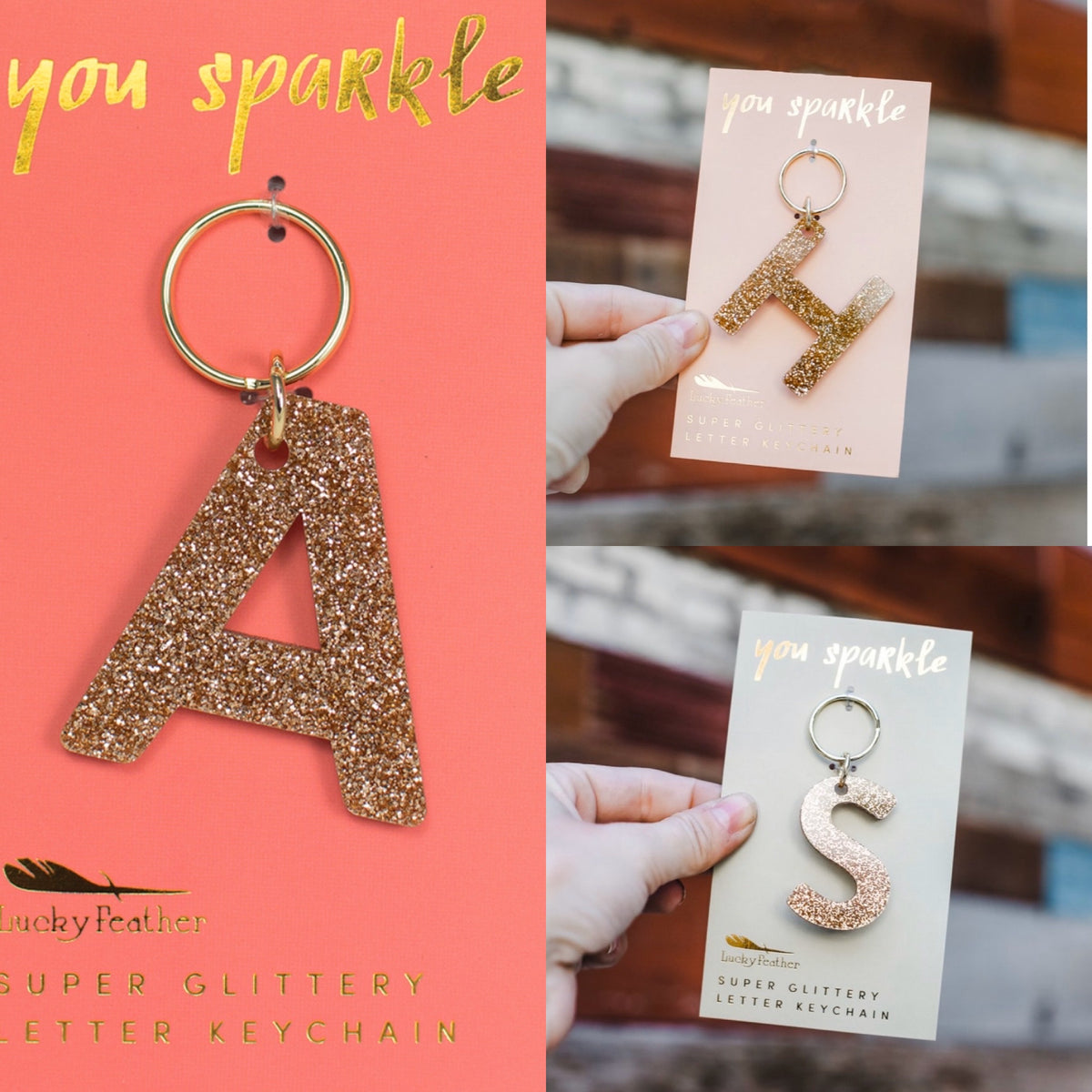 Lucky Feather - Glitter Keychain - Letter - A