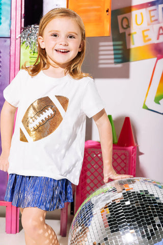 QUEEN OF SPARKLES-KIDS GOLD FOOTBALL WHITE TEE