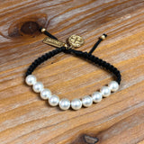 RADIANT PEARL BRACELET-BLACK/WHITE PEARLS/GOLD