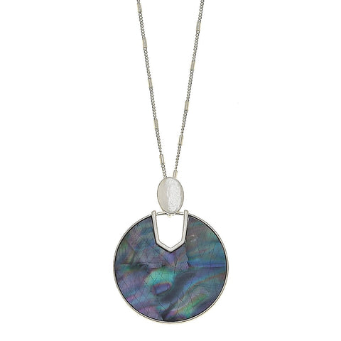 NECKLACE-GENOA PENDANT IN GREY MOTHER OF PEARL SHELL