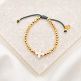 BRACELET-LENT LIVING CROSS-GOLD/WHITE HOWLITE