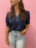 THML TOP SHORT SLEEVE V-NECK NAVY
