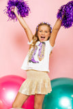 QUEEN OF SPARKLES-KIDS PURPLE/GOLD FRINGE BOOT TEE