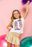 QUEEN OF SPARKLES-KIDS PURPLE/GOLD FRINGE BOOT TEE