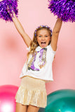 QUEEN OF SPARKLES-KIDS PURPLE/GOLD FRINGE BOOT TEE