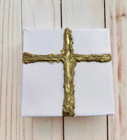 4X4 CANVAS GOLD CROSS BABY PINK