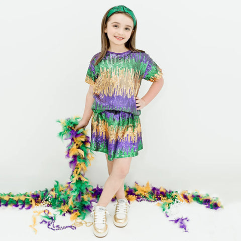 TOP MIX MARDI GRAS SEQUIN BOXY TEE