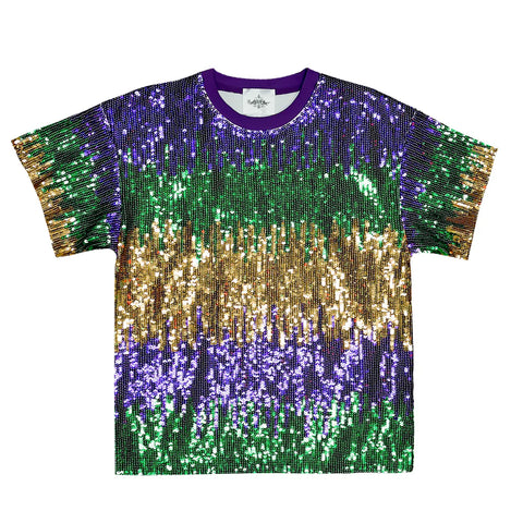 TOP MIX MARDI GRAS SEQUIN BOXY TEE LADIES