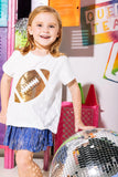 QUEEN OF SPARKLES-KIDS GOLD FOOTBALL WHITE TEE