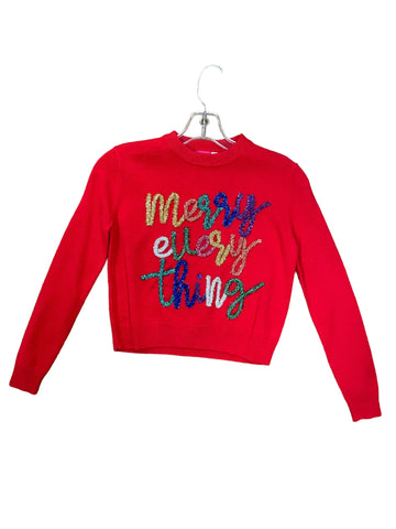 QOS-KIDS RED MERRY EVERYTHING SWEATER