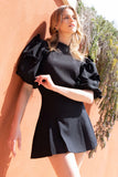 THML-PUFF SLEEVE VELVET BOW BLACK