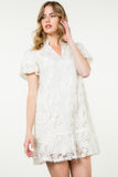 THML DRESS-DETAILED MESH PUFF SLEEVE CREAM