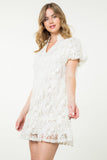 THML DRESS-DETAILED MESH PUFF SLEEVE CREAM