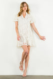 THML DRESS-DETAILED MESH PUFF SLEEVE CREAM