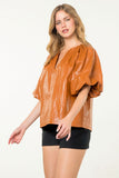 THML-TOP PUFF SLEEVE LEATHER ST