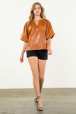 THML-TOP PUFF SLEEVE LEATHER ST