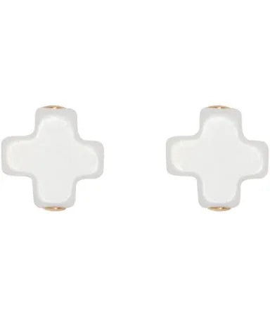 EAR-SIGNATURE CROSS STUD-OFF WHITE-GOLD