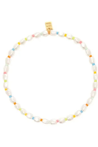 PURAVIDA ANKLET-RAINBOW PEARL-STRETCH GOLD
