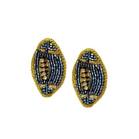 EARRINGS-WS FOOTBALL STUD BLUE AND GOLD