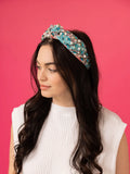 HEADBAND-FLORAL PRINT-BLUE RHINESTONE PINK PAISLEY