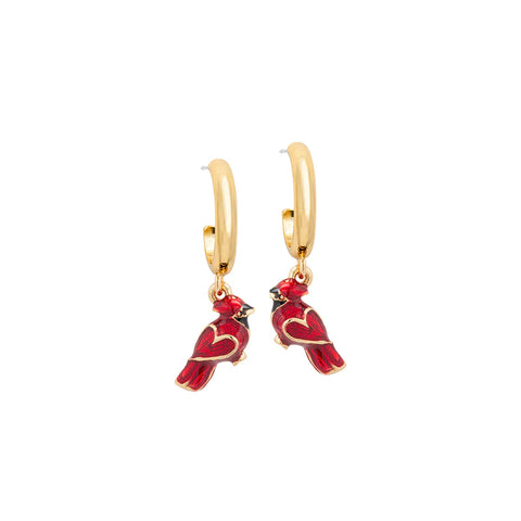 EARRING-RED CARDINAL HUGGIE-18K GOLD PLATED
