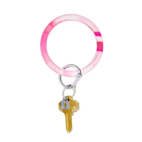 BIG O KEY RING-SILICONE-TICKLE PINK MARBLE