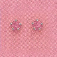 SILVER PRONG OCTOBER (PINK) EAR PIERCING STUD 3MM, FOR SENSTIVE EARS. SURGICAL STAINLESS STEEL. NICKEL & ALLERGY FREE.