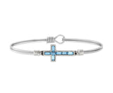 CRYSTAL BAGUETTE CROSS  SILVER AQUAMARINE BRACELET SMALL