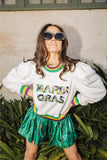 QUEEN OF SPARKLES • MARDI GRAS POOF SHOULDER SWEATSHIRT