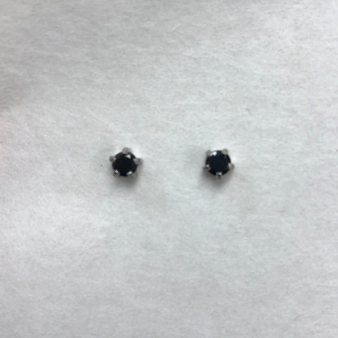 SILVER PRONG BLACK CUBIC ZIRCONIA EAR PIERCING STUD 3MM, FOR SENSITIVE EARS. SURGICAL STAINLESS STEEL. NICKEL & ALLERGY FREE.