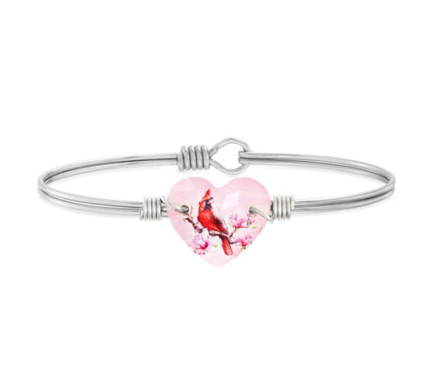 SPRING CARDINAL CRYSTAL HEART BANGLE SILVER SMALL