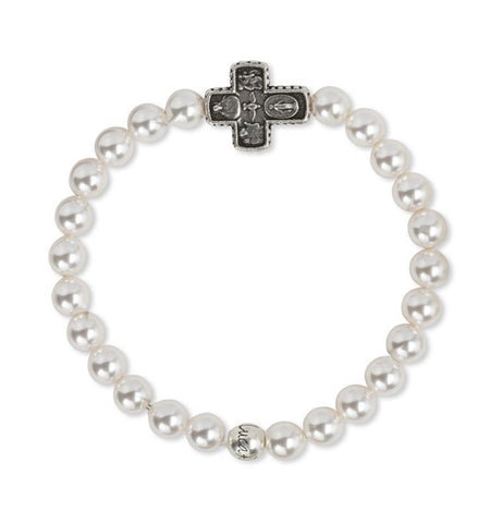 BRACELET-4 WAY CROSS  STRETCH WITH CRYSTAL PEARLS