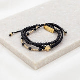 BE STILL 3 ROW BRACELETS -GOLD-BLACK AGATE