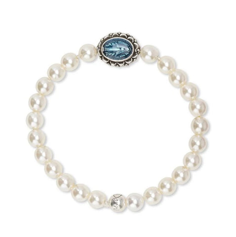 BRACELET-MIRACULOUS MOTHER STRETCH W CRYSTAL WHITE