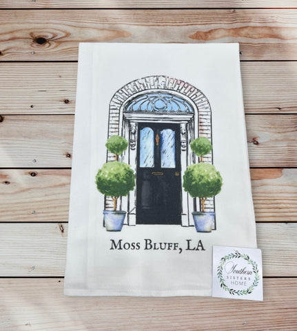 TOWEL-HOMETOWN FRONT DOOR BLACK - MOSS BLUFF, LA