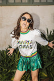 QUEEN OF SPARKLES • MARDI GRAS POOF SHOULDER SWEATSHIRT