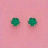 SINGLE GOLD PRONG MAY (GREEN) EAR PIERCING STUD 3MM, FOR SENSITVE EARS. SURGICAL STAINLESS STEEL. NICKEL & ALLERGY FREE.