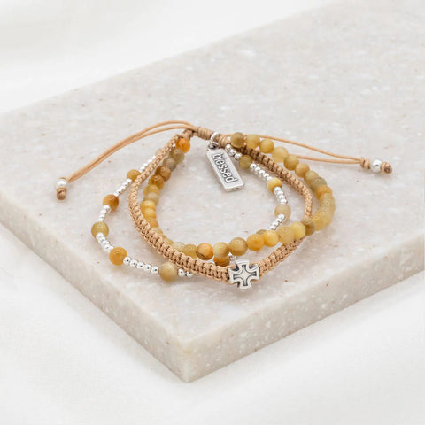 BE STILL 3 ROW BRACELETS -SILVER-TIGER EYE