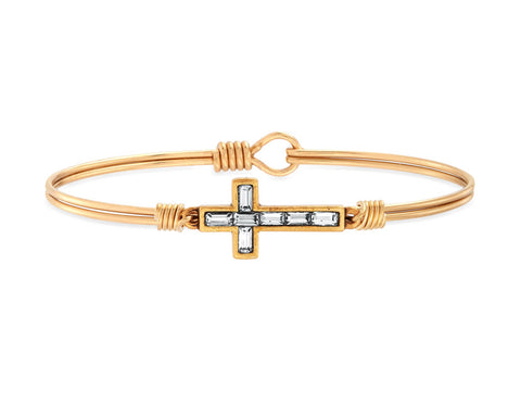 CRYSTAL BAGUETTE CROSS  BRASS BRACELET