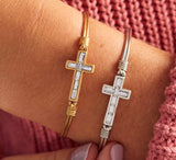 CRYSTAL BAGUETTE CROSS  BRASS BRACELET