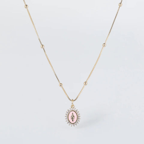 NECKLACE-OUR LADY OF LOURDES LIGHT PINK