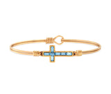 CRYSTAL BAGUETTE CROSS  BRASS AQUAMARINE BRACELET SMALL