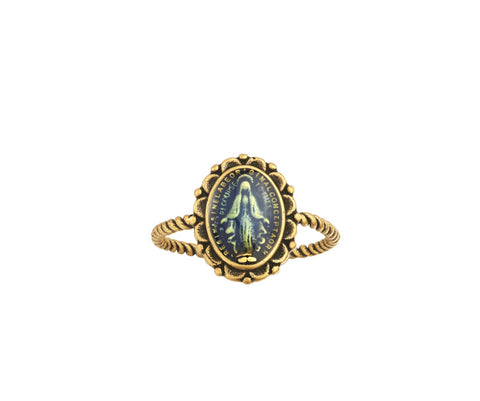 RINGS-MIRACULOUS MEDAL IN BLUE 18K GOLD PLATED