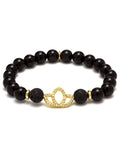 KARMA LOTUS ESSENTIAL OIL BRACELET BLACK AGATE 14K GOLD PLATED