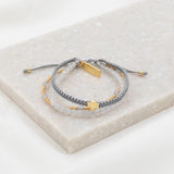 BE STILL 3 ROW BRACELETS-GOLD-FROSTED QUARTS