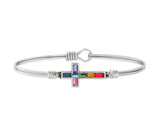 CRYSTAL BAGUETTE CROSS OMBRE SILVER BRACELET SMALL